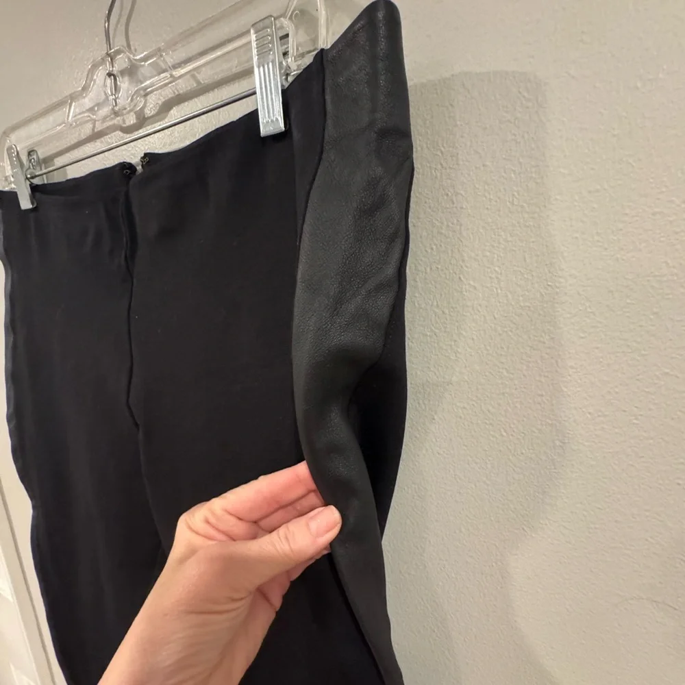 J. CREW Black Stretch Flat Front Ponte Pants With Leather Trim Size 14